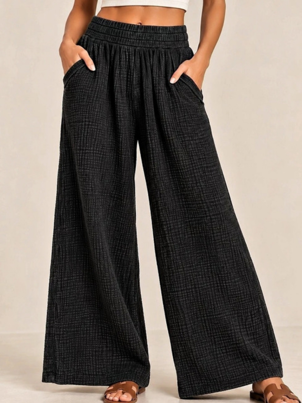 Zenana | Cotton Gauze | Wide Leg Pants |  Black